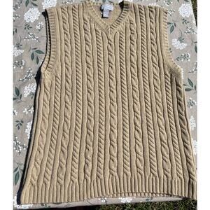 Cable Knit Wool Sweater Vest Tan Preppy Core Size L Vintage Y2K Old Navy